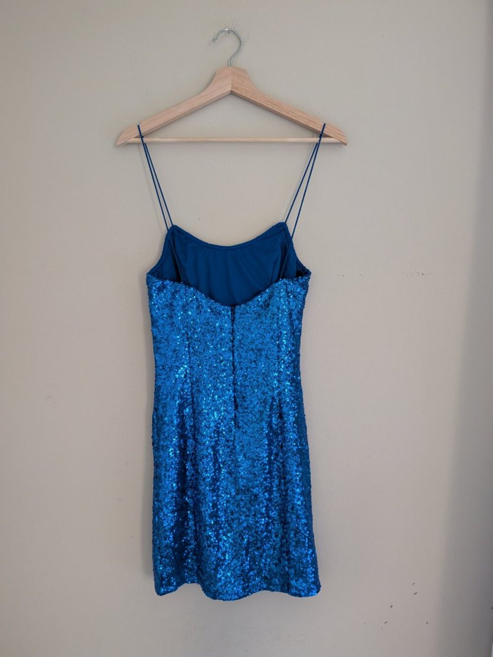 NWT Lulus Blue Sequin Bodycon Mini Dress Size S Spaghetti Strap Cocktail Party - Picture 4 of 7